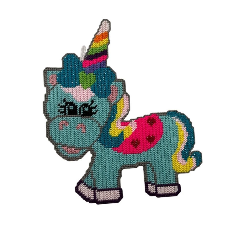 Charming Colorful Plastic Canvas Unicorn Cross-Stitch Wall Art